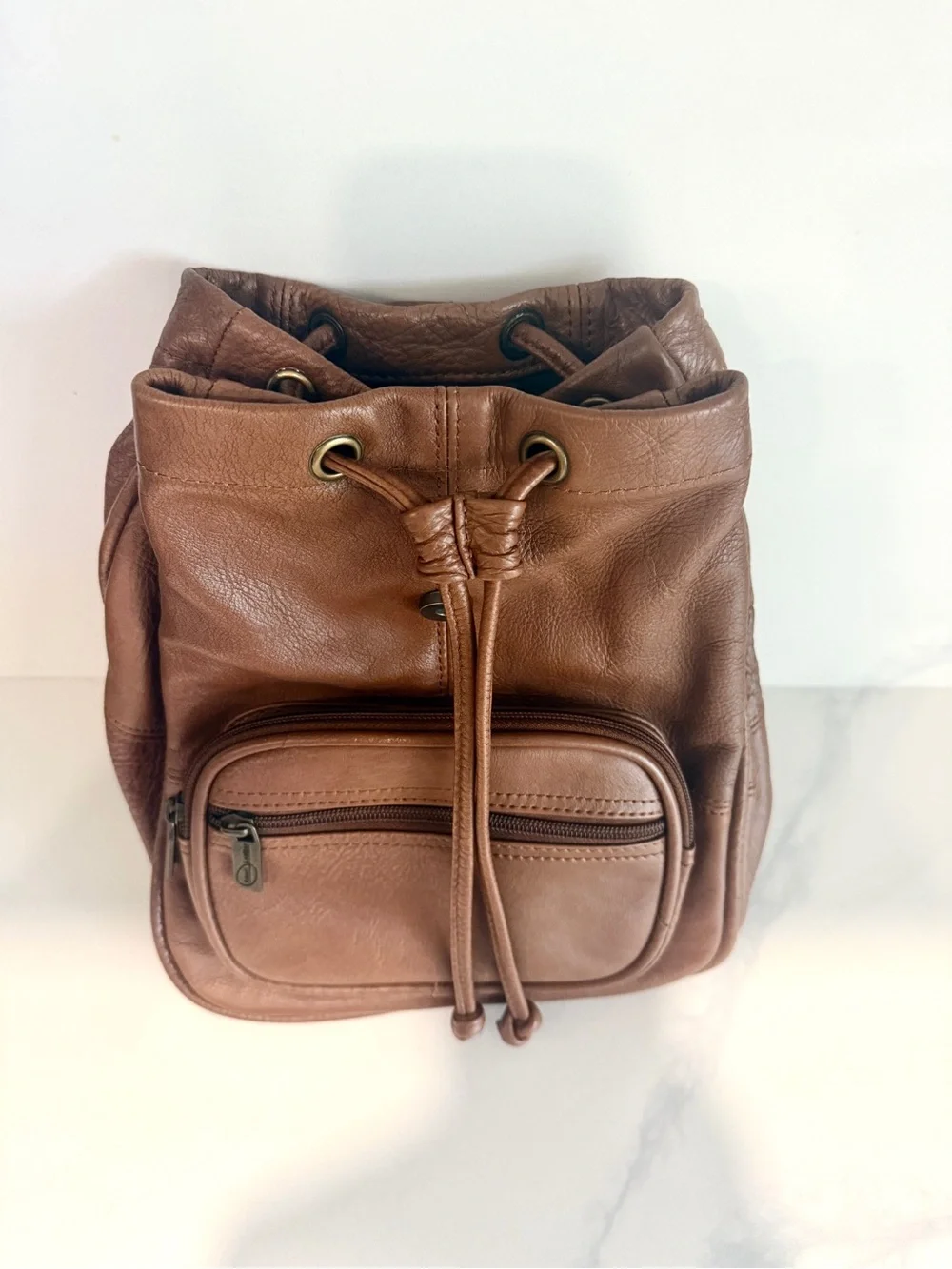 Vintage Brown Leather Daypack Backpack Travel Bag